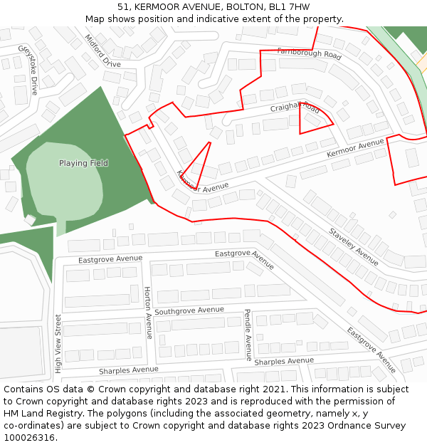 51, KERMOOR AVENUE, BOLTON, BL1 7HW: Location map and indicative extent of plot