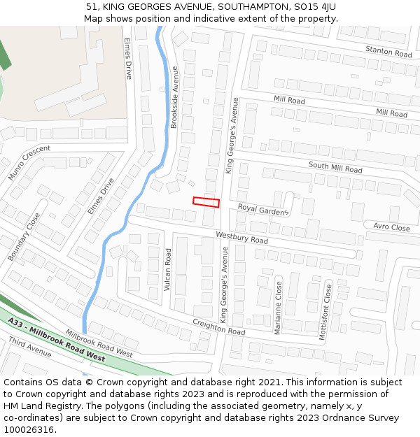 51, KING GEORGES AVENUE, SOUTHAMPTON, SO15 4JU: Location map and indicative extent of plot