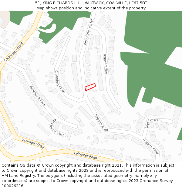 51, KING RICHARDS HILL, WHITWICK, COALVILLE, LE67 5BT: Location map and indicative extent of plot