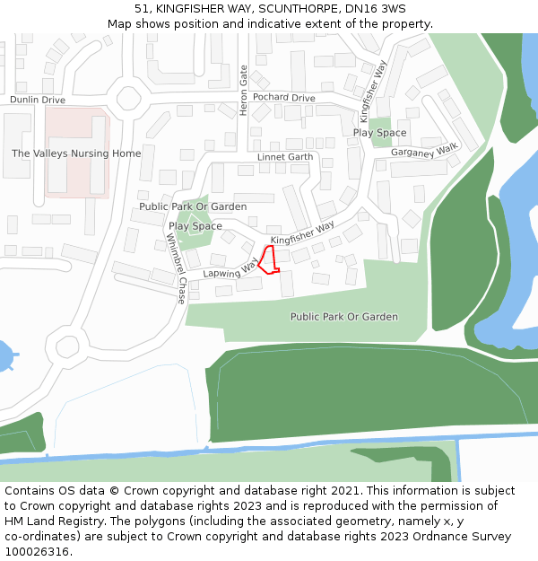 51, KINGFISHER WAY, SCUNTHORPE, DN16 3WS: Location map and indicative extent of plot