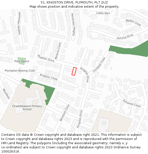 51, KINGSTON DRIVE, PLYMOUTH, PL7 2UZ: Location map and indicative extent of plot