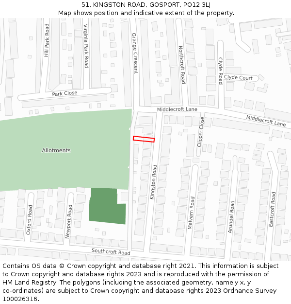 51, KINGSTON ROAD, GOSPORT, PO12 3LJ: Location map and indicative extent of plot