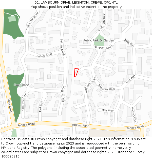 51, LAMBOURN DRIVE, LEIGHTON, CREWE, CW1 4TL: Location map and indicative extent of plot