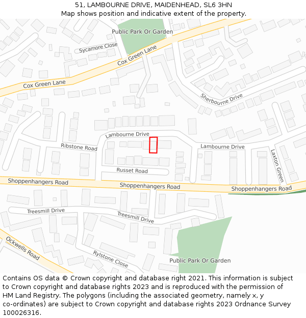 51, LAMBOURNE DRIVE, MAIDENHEAD, SL6 3HN: Location map and indicative extent of plot