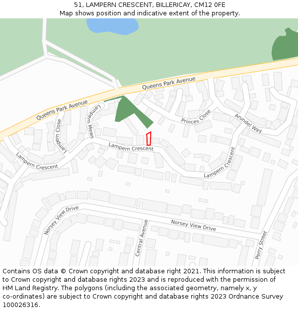 51, LAMPERN CRESCENT, BILLERICAY, CM12 0FE: Location map and indicative extent of plot