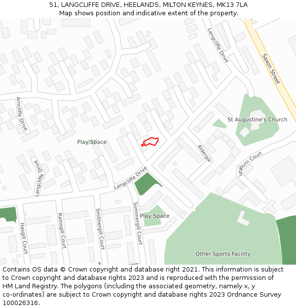 51, LANGCLIFFE DRIVE, HEELANDS, MILTON KEYNES, MK13 7LA: Location map and indicative extent of plot