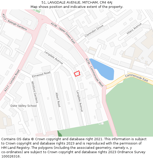 51, LANGDALE AVENUE, MITCHAM, CR4 4AJ: Location map and indicative extent of plot