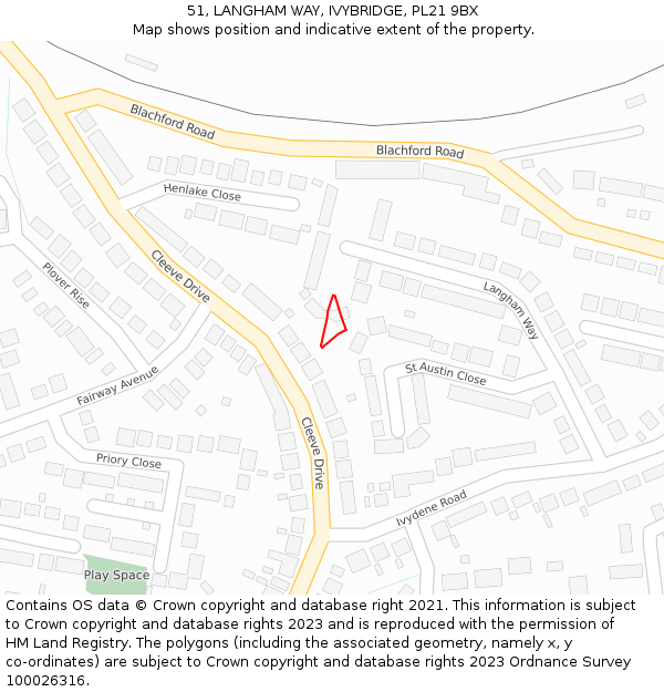 51, LANGHAM WAY, IVYBRIDGE, PL21 9BX: Location map and indicative extent of plot