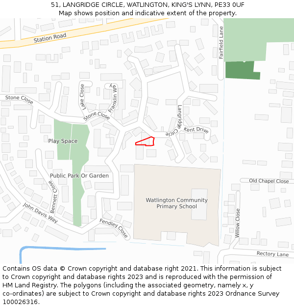 51, LANGRIDGE CIRCLE, WATLINGTON, KING'S LYNN, PE33 0UF: Location map and indicative extent of plot