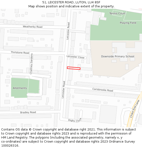 51, LEICESTER ROAD, LUTON, LU4 8SF: Location map and indicative extent of plot