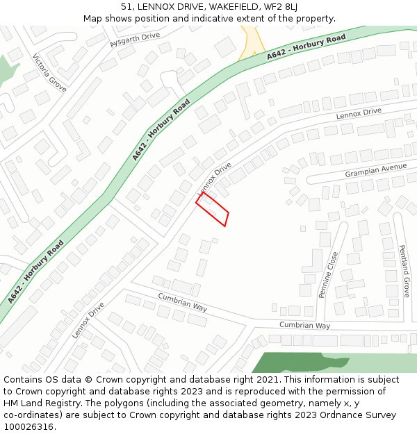 51, LENNOX DRIVE, WAKEFIELD, WF2 8LJ: Location map and indicative extent of plot