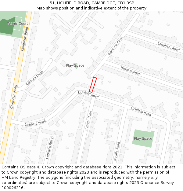 51, LICHFIELD ROAD, CAMBRIDGE, CB1 3SP: Location map and indicative extent of plot