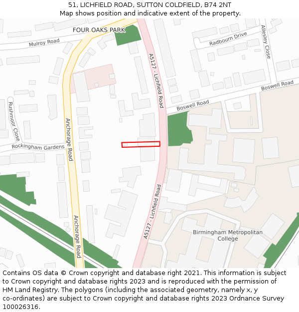 51, LICHFIELD ROAD, SUTTON COLDFIELD, B74 2NT: Location map and indicative extent of plot