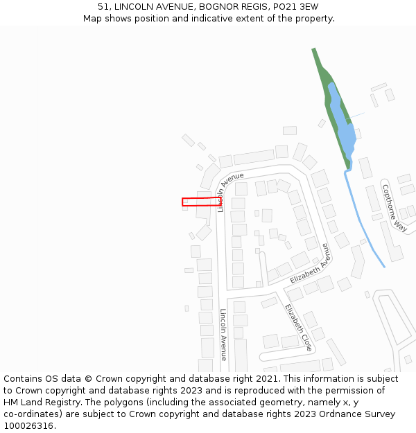 51, LINCOLN AVENUE, BOGNOR REGIS, PO21 3EW: Location map and indicative extent of plot