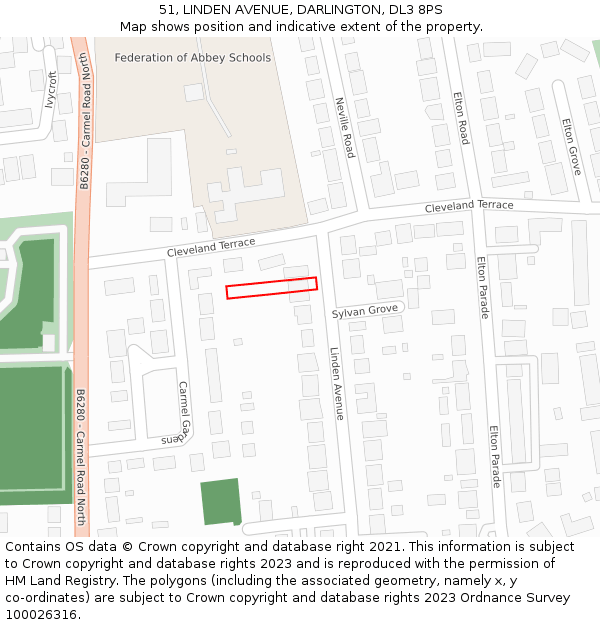 51, LINDEN AVENUE, DARLINGTON, DL3 8PS: Location map and indicative extent of plot