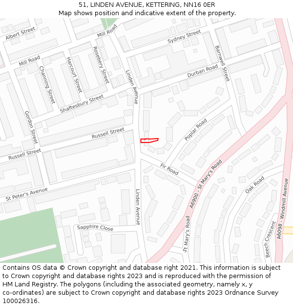 51, LINDEN AVENUE, KETTERING, NN16 0ER: Location map and indicative extent of plot