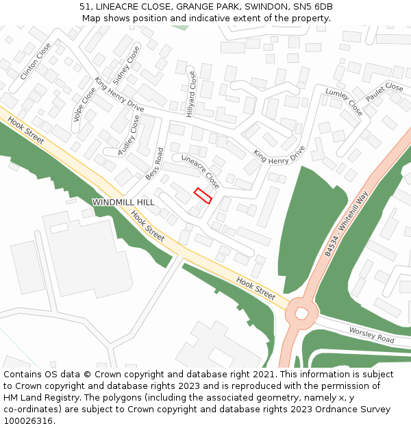 51, LINEACRE CLOSE, GRANGE PARK, SWINDON, SN5 6DB: Location map and indicative extent of plot