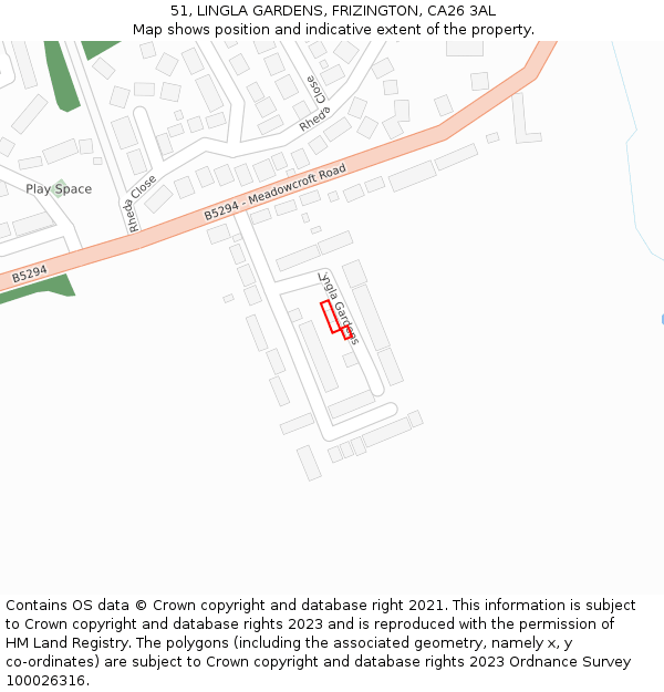 51, LINGLA GARDENS, FRIZINGTON, CA26 3AL: Location map and indicative extent of plot