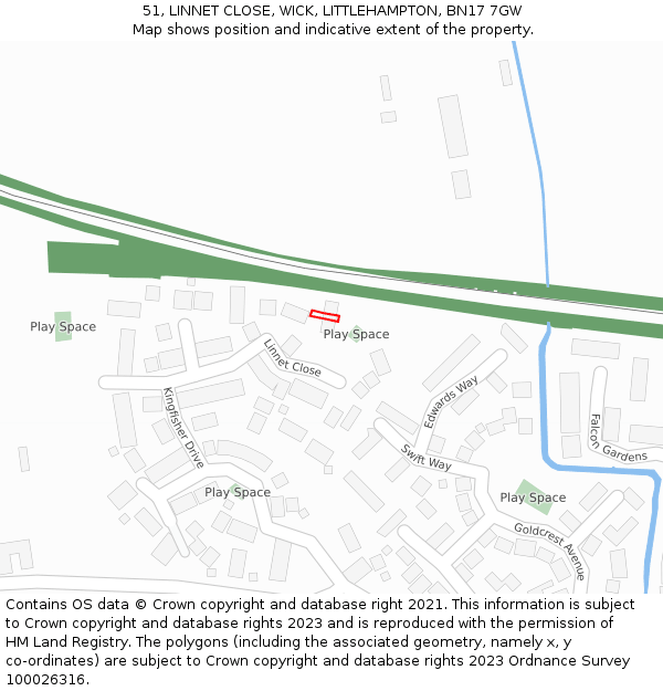 51, LINNET CLOSE, WICK, LITTLEHAMPTON, BN17 7GW: Location map and indicative extent of plot