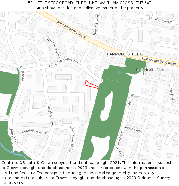 51, LITTLE STOCK ROAD, CHESHUNT, WALTHAM CROSS, EN7 6XT: Location map and indicative extent of plot