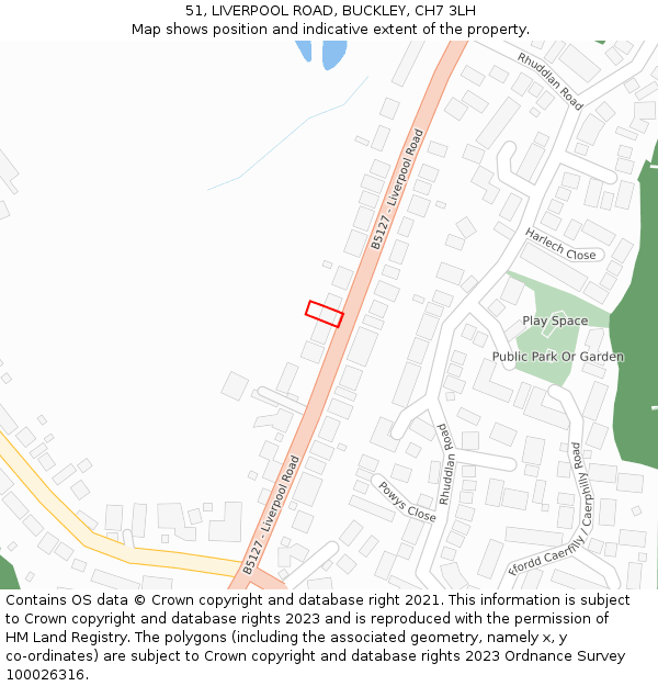 51, LIVERPOOL ROAD, BUCKLEY, CH7 3LH: Location map and indicative extent of plot