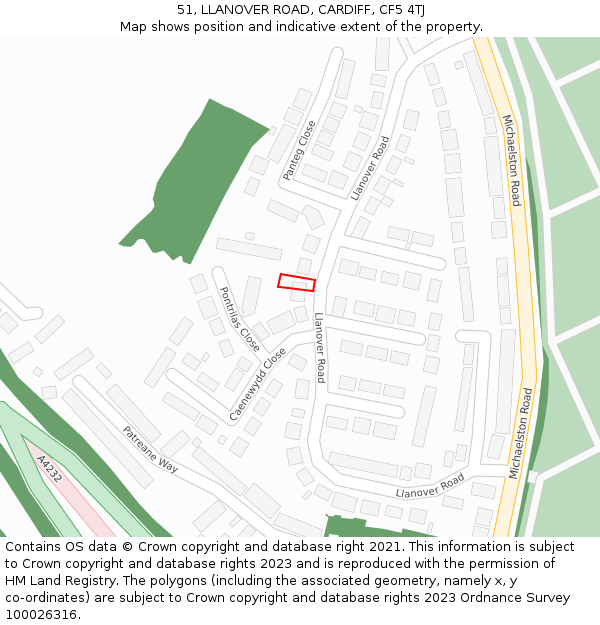 51, LLANOVER ROAD, CARDIFF, CF5 4TJ: Location map and indicative extent of plot