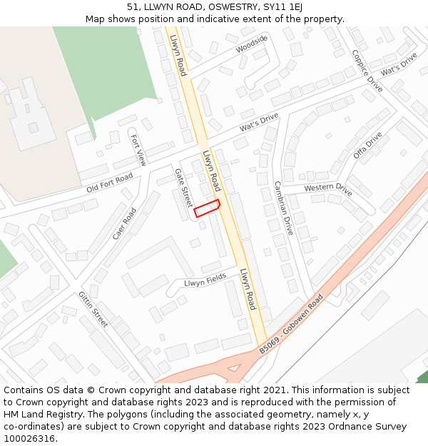 51, LLWYN ROAD, OSWESTRY, SY11 1EJ: Location map and indicative extent of plot