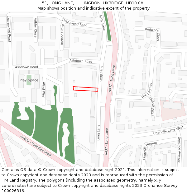 51, LONG LANE, HILLINGDON, UXBRIDGE, UB10 0AL: Location map and indicative extent of plot