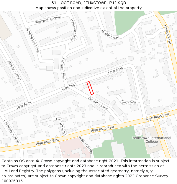 51, LOOE ROAD, FELIXSTOWE, IP11 9QB: Location map and indicative extent of plot