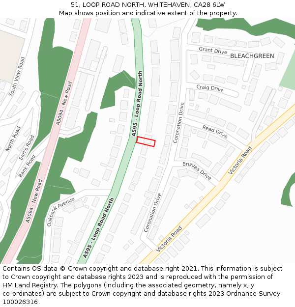 51, LOOP ROAD NORTH, WHITEHAVEN, CA28 6LW: Location map and indicative extent of plot