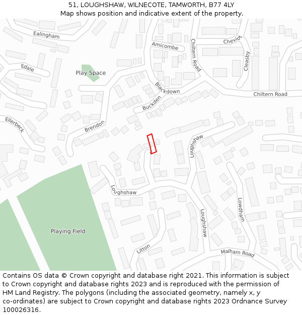 51, LOUGHSHAW, WILNECOTE, TAMWORTH, B77 4LY: Location map and indicative extent of plot