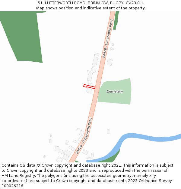 51, LUTTERWORTH ROAD, BRINKLOW, RUGBY, CV23 0LL: Location map and indicative extent of plot