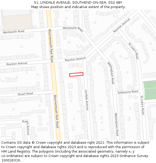 51, LYNDALE AVENUE, SOUTHEND-ON-SEA, SS2 4BY: Location map and indicative extent of plot
