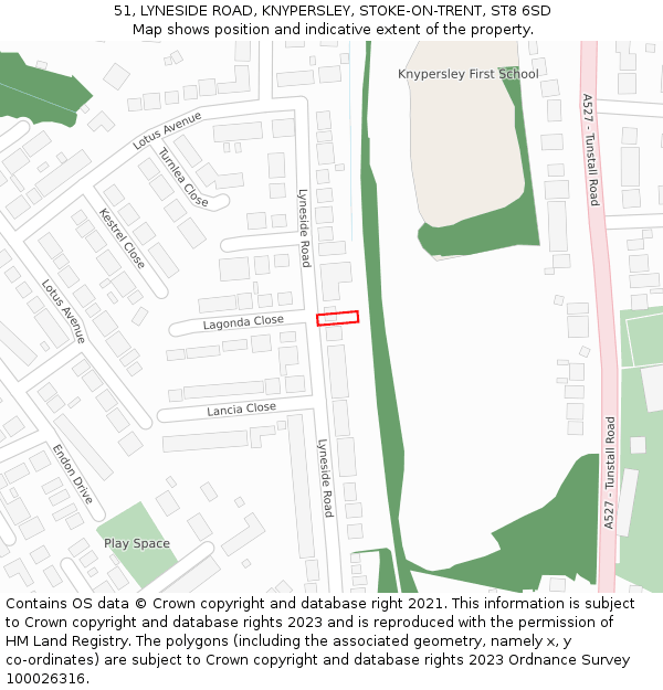 51, LYNESIDE ROAD, KNYPERSLEY, STOKE-ON-TRENT, ST8 6SD: Location map and indicative extent of plot