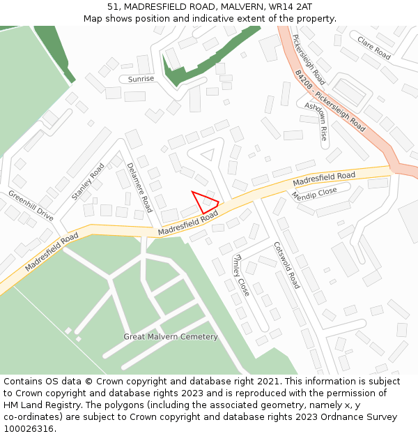 51, MADRESFIELD ROAD, MALVERN, WR14 2AT: Location map and indicative extent of plot