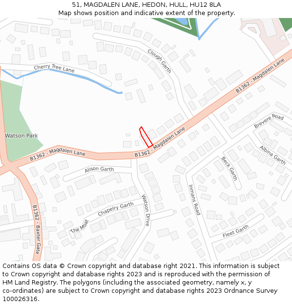 51, MAGDALEN LANE, HEDON, HULL, HU12 8LA: Location map and indicative extent of plot