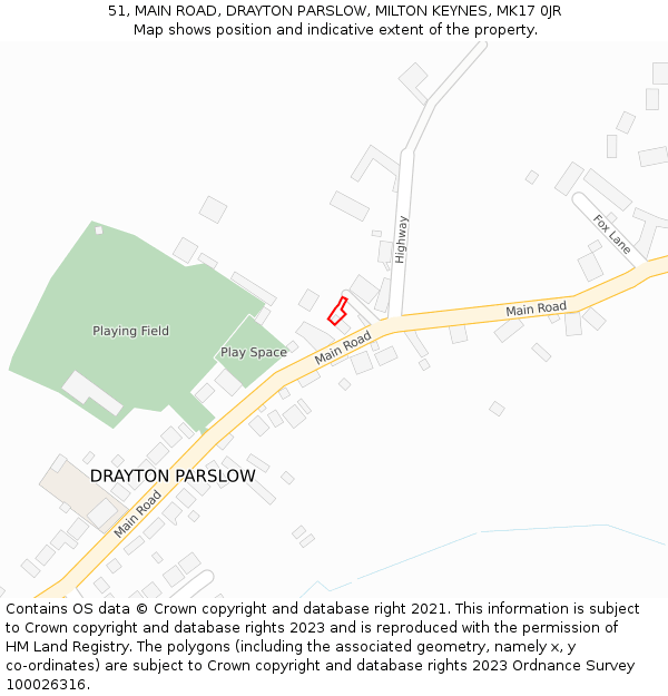 51, MAIN ROAD, DRAYTON PARSLOW, MILTON KEYNES, MK17 0JR: Location map and indicative extent of plot