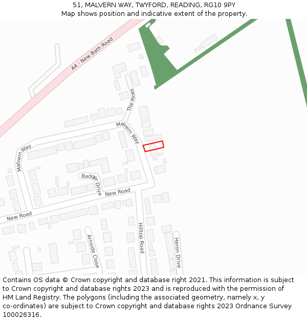 51, MALVERN WAY, TWYFORD, READING, RG10 9PY: Location map and indicative extent of plot