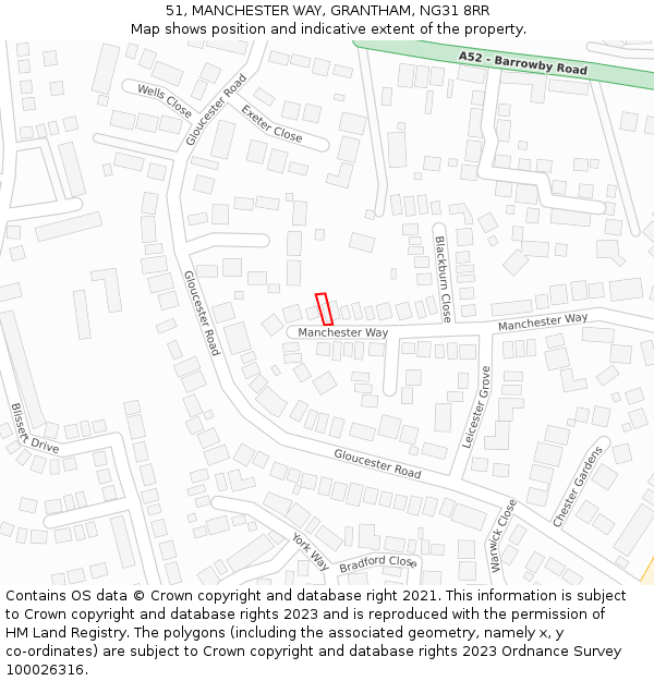 51, MANCHESTER WAY, GRANTHAM, NG31 8RR: Location map and indicative extent of plot