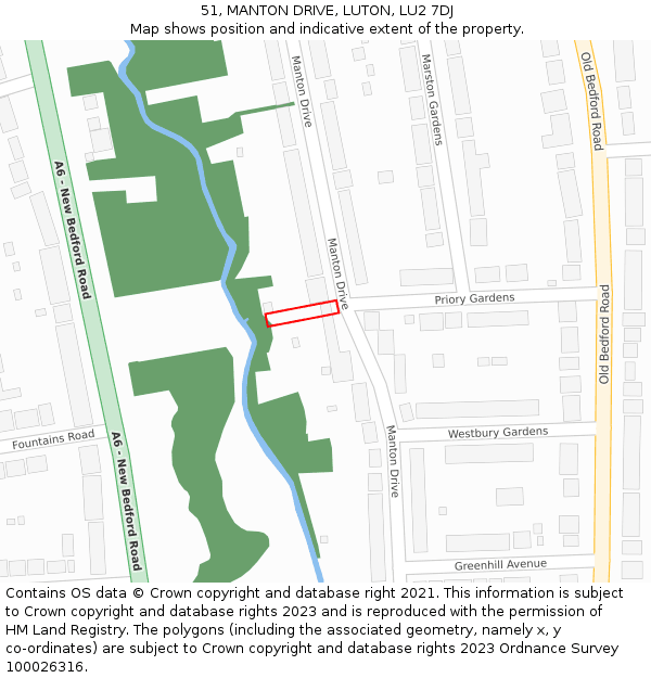 51, MANTON DRIVE, LUTON, LU2 7DJ: Location map and indicative extent of plot