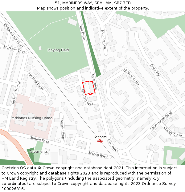 51, MARINERS WAY, SEAHAM, SR7 7EB: Location map and indicative extent of plot