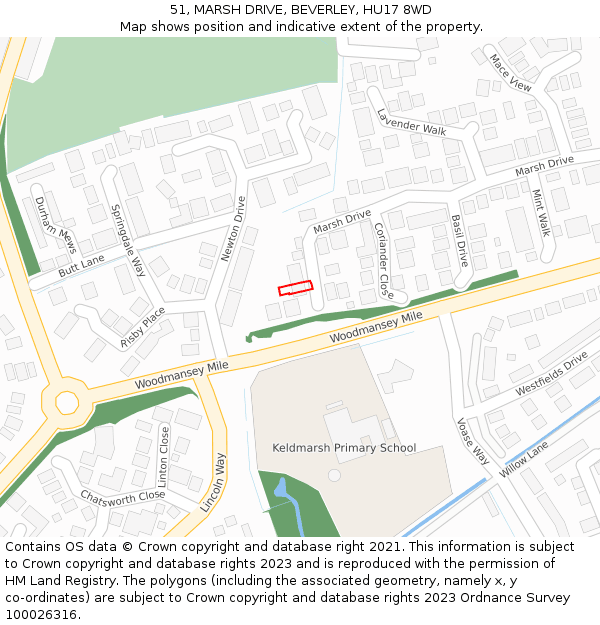51, MARSH DRIVE, BEVERLEY, HU17 8WD: Location map and indicative extent of plot
