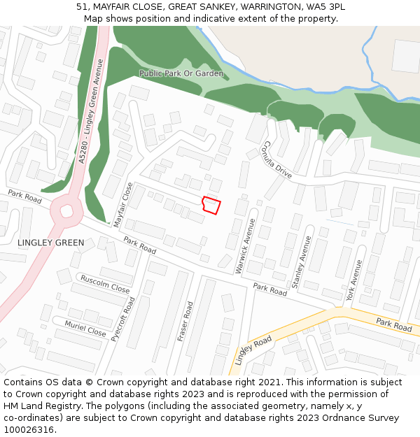 51, MAYFAIR CLOSE, GREAT SANKEY, WARRINGTON, WA5 3PL: Location map and indicative extent of plot