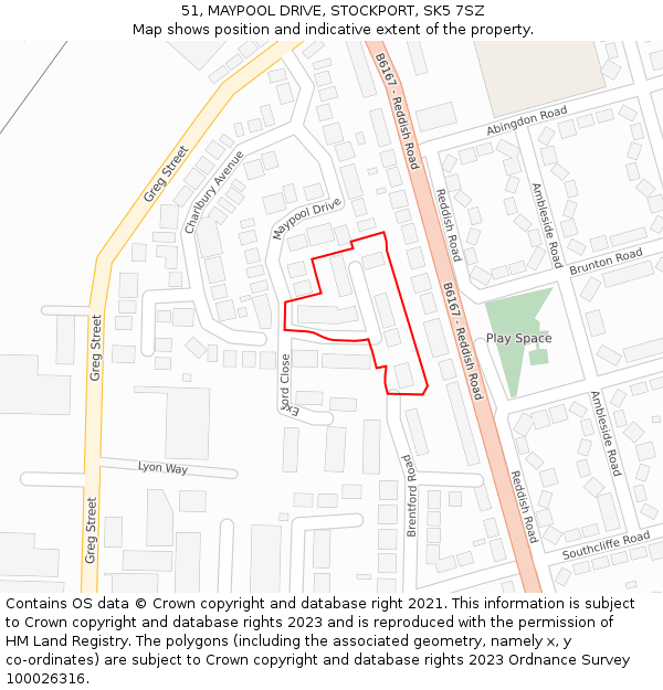 51, MAYPOOL DRIVE, STOCKPORT, SK5 7SZ: Location map and indicative extent of plot