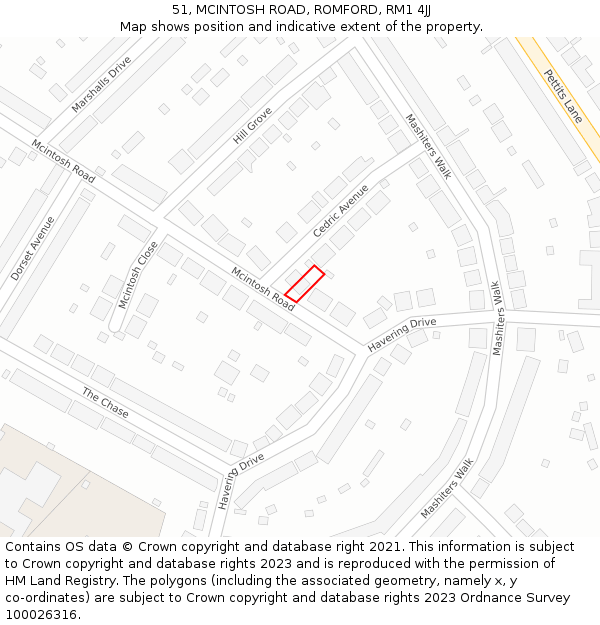 51, MCINTOSH ROAD, ROMFORD, RM1 4JJ: Location map and indicative extent of plot