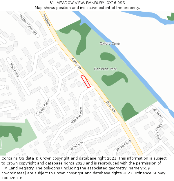 51, MEADOW VIEW, BANBURY, OX16 9SS: Location map and indicative extent of plot