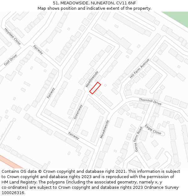 51, MEADOWSIDE, NUNEATON, CV11 6NF: Location map and indicative extent of plot