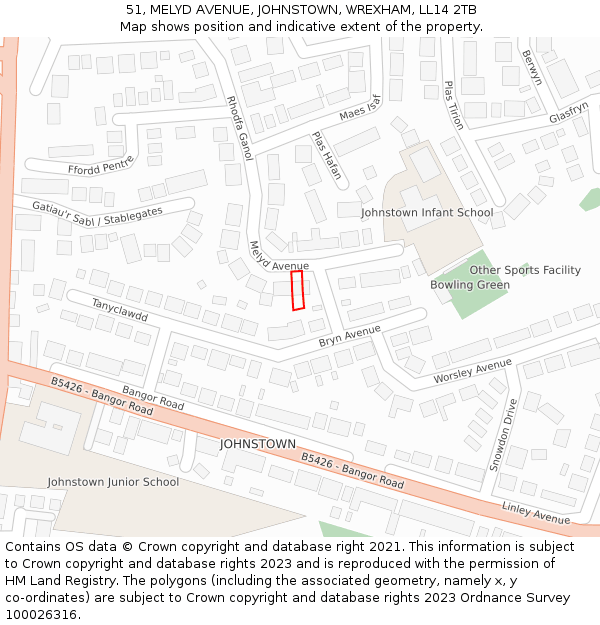 51, MELYD AVENUE, JOHNSTOWN, WREXHAM, LL14 2TB: Location map and indicative extent of plot