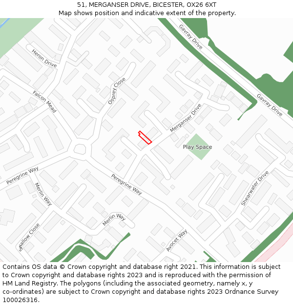 51, MERGANSER DRIVE, BICESTER, OX26 6XT: Location map and indicative extent of plot