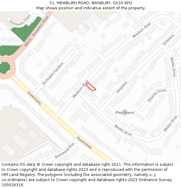 51, MEWBURN ROAD, BANBURY, OX16 9PQ: Location map and indicative extent of plot